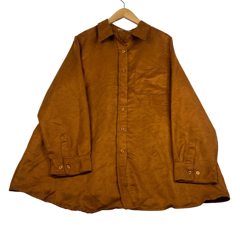Woman Within Cognac Brown Faux Suede Button Down Shirt Plus Size 18/20 L